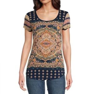 Lucky Brand Persian Carpet Print Navy and Beige Patterned Top size 3X